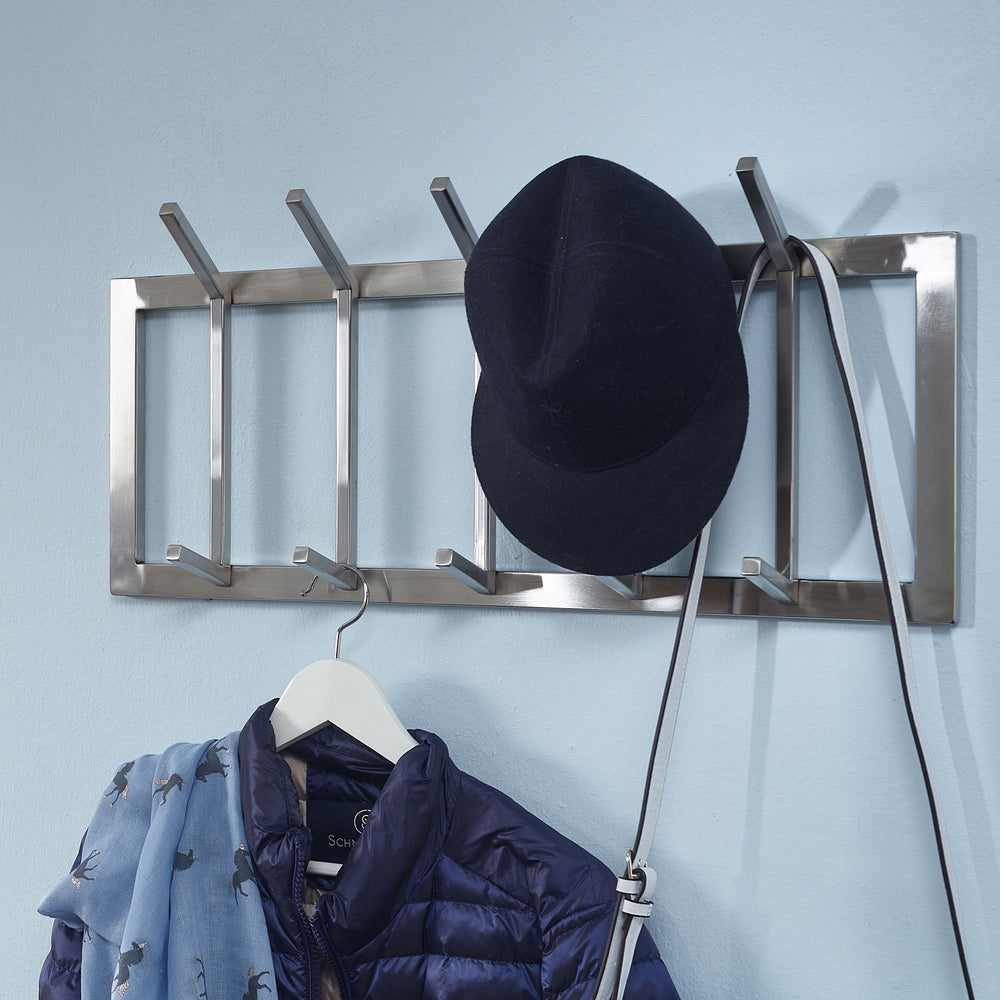 KADIMA DESIGN Wandgarderobe aus Metall - Elegante Kleiderhakenleiste mit 10 Haken für Jacken_ Mäntel und Accessoires_Silber_#sku_BARWL6.443#