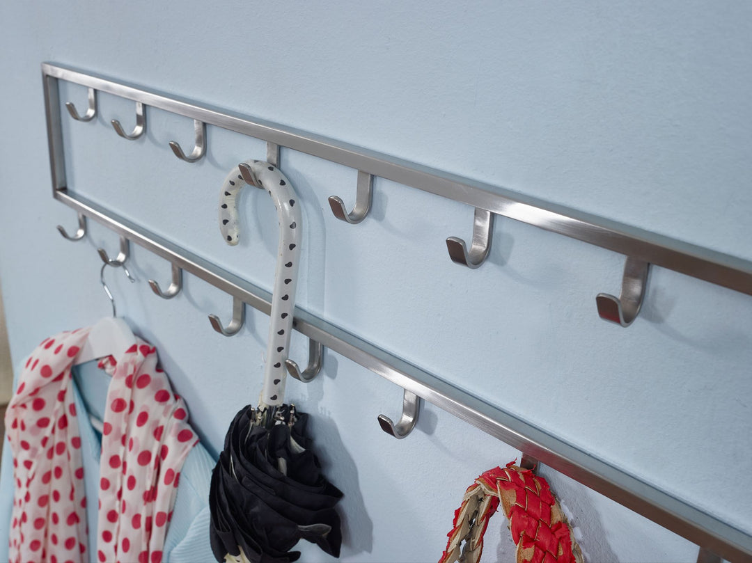 KADIMA DESIGN Wandgarderobe - Stilvoller Kleiderschrank mit 15 Haken und handgefertigtem Stahl_Silber_#sku_BARWL6.445#