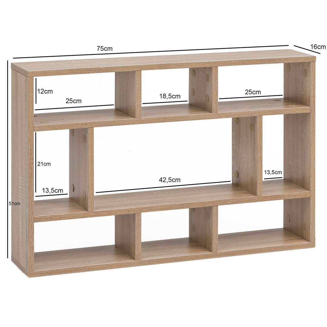 Wandregal MAGRA_ 9 Fächer_ Melaminharz-Beschichtung_ Spanplatte_ Sonoma Eiche_ 75x51x16 cm - KADIMA DESIGN_Farbe_ Beige_ Größe_ 75x16x51 cm_