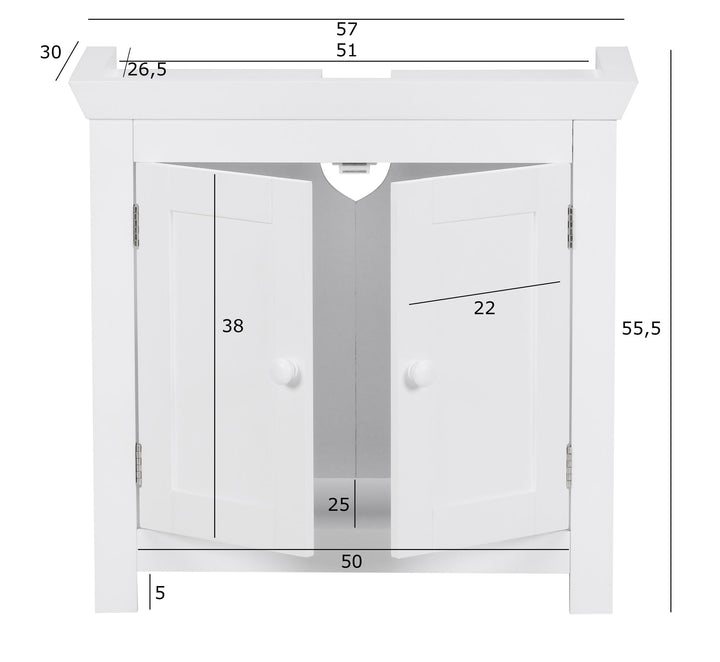 Klassischer Landhausstil Waschbeckenunterschrank_ 50x25x41 cm_ MDF - Stabil &amp;amp; Geräumig - KADIMA DESIGN_Größe_ 57x30x56 cm_