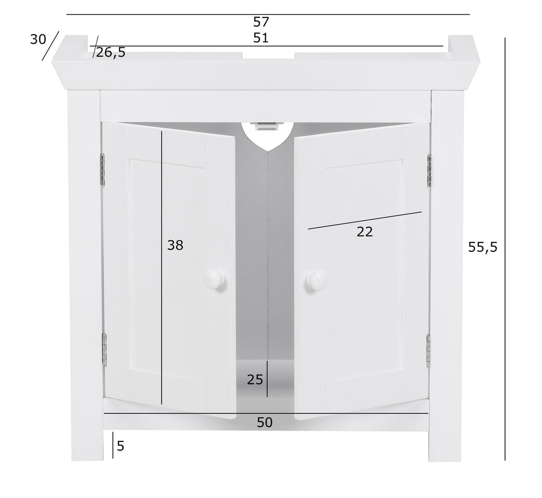 Maßzeichnung Waschbeckenunterschrank Weiß 50x25x41 cm im Landhausstil aus MDF