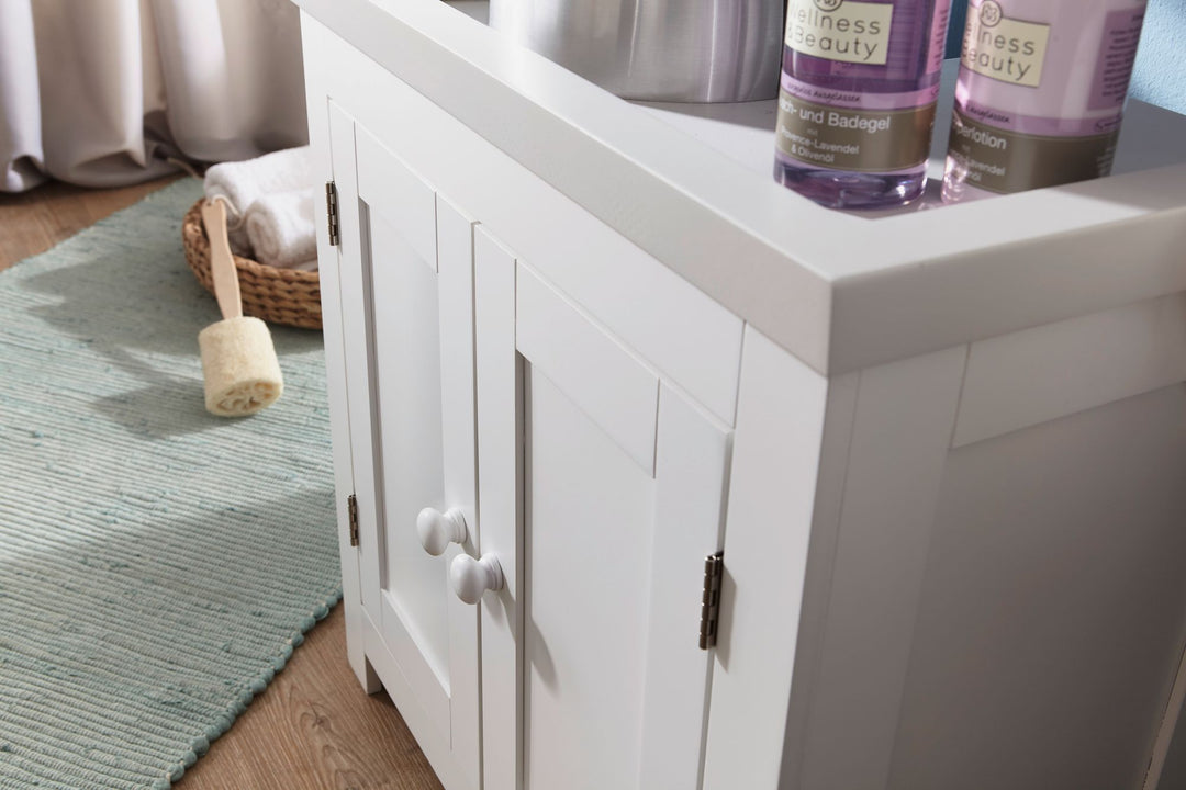 Klassischer Landhausstil Waschbeckenunterschrank_ 50x25x41 cm_ MDF - Stabil &amp; Geräumig - KADIMA DESIGN_Größe_ 57x30x56 cm_