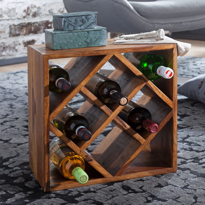 KADIMA DESIGN Weinregal aus massivem Sheesham Holz für 8 Flaschen - Platzsparendes & elegantes Flaschenregal_ handgefertigt_Braun_#sku_BARWL5.673#