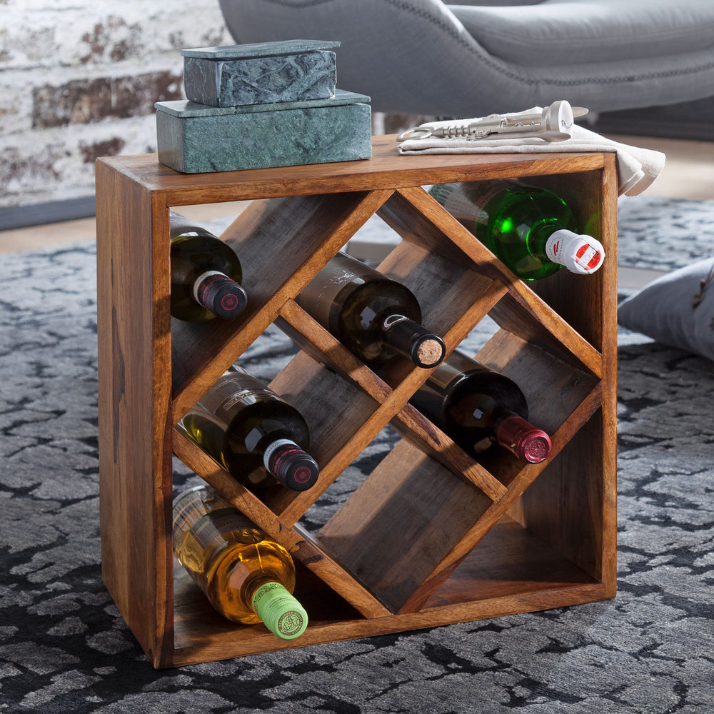 Weinregal aus massivem Sheesham Holz für 8 Flaschen_ Platzsparend &amp; Elegantes Design_ handgefertigt - KADIMA DESIGN_Größe_ 40x25x40 cm_