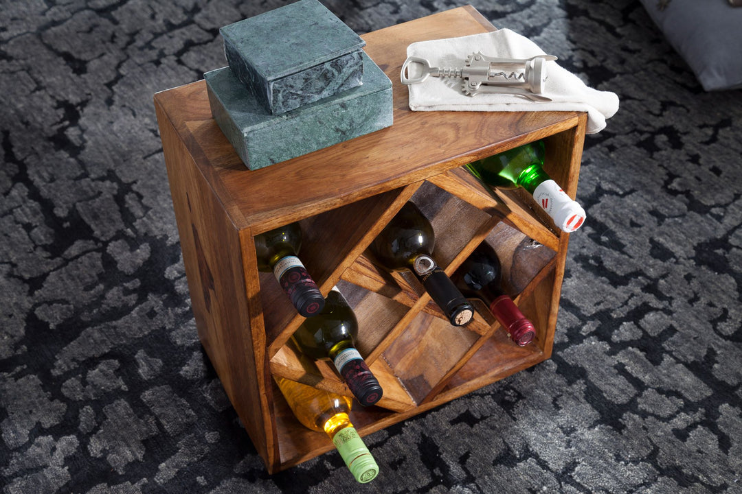 KADIMA DESIGN Weinregal aus massivem Sheesham Holz für 8 Flaschen - Platzsparendes & elegantes Flaschenregal_ handgefertigt_Braun_#sku_BARWL5.673#