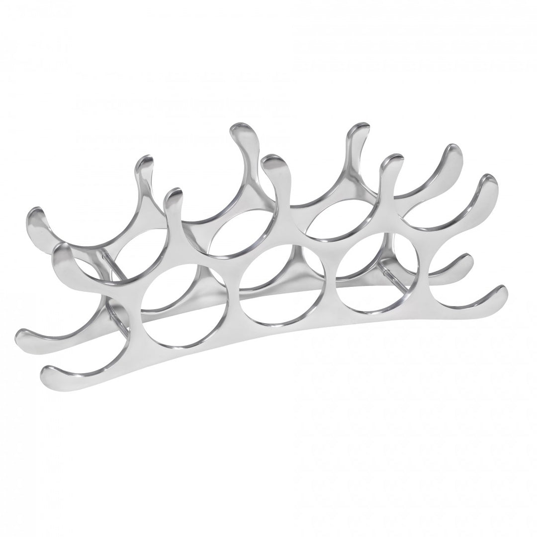 Modernes Weinregal aus Metall_ Kapazität für 9 Flaschen_ in silberner Farbe_ handgefertigt_ stabil und dekorativ - KADIMA DESIGN_Größe_ 55x12x20 cm_