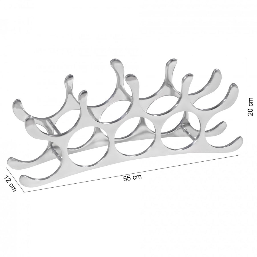 Modernes Weinregal aus Metall_ Kapazität für 9 Flaschen_ in silberner Farbe_ handgefertigt_ stabil und dekorativ - KADIMA DESIGN_Größe_ 55x12x20 cm_
