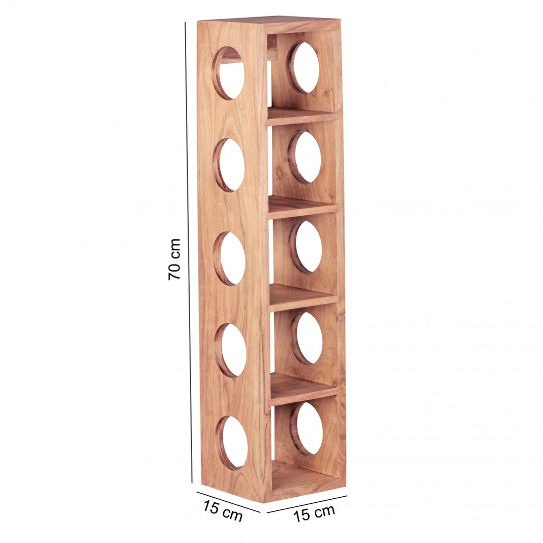 Weinregal NAKO Massivholz_ 70x15x15 cm_ 5 Ablagefächer_ Wandmontage_ Sheesham - KADIMA DESIGN_Farbe_ Beige_ Größe_ 15x15x70 cm_