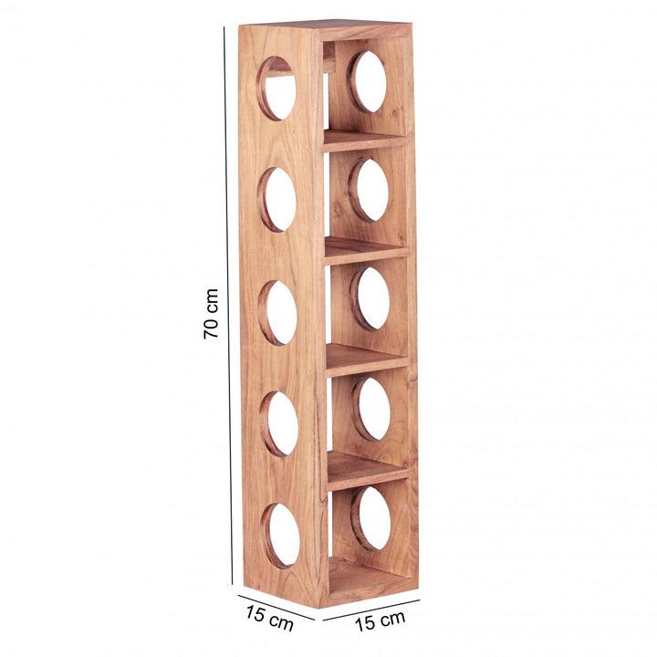 Weinregal NAKO Massivholz_ 70x15x15 cm_ 5 Ablagefächer_ Wandmontage_ Sheesham - KADIMA DESIGN_Farbe_ Beige_ Größe_ 15x15x70 cm_