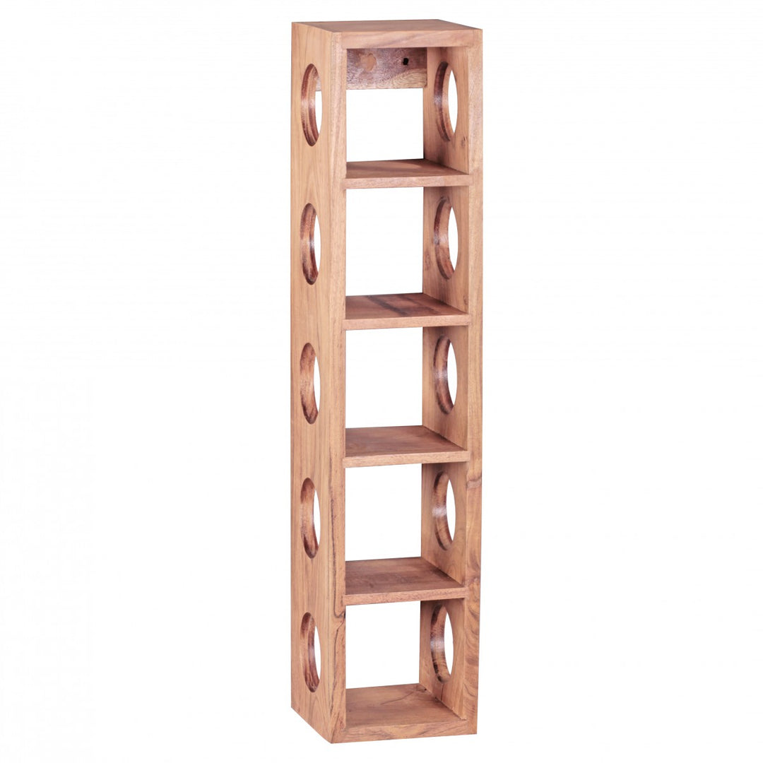 Weinregal NAKO Massivholz_ 70x15x15 cm_ 5 Ablagefächer_ Wandmontage_ Sheesham - KADIMA DESIGN_Farbe_ Beige_ Größe_ 15x15x70 cm_