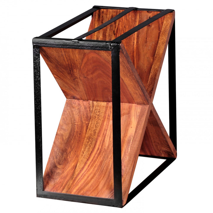Weinregal INDI_ Handgefertigtes Massivholz und Metallrahmen_ Wandmontage_ Platz für 16 Flaschen_ X-Form_ Sheesham-Farbe - KADIMA DESIGN_Farbe_ Braun_ Größe_ 37x20x37 cm_