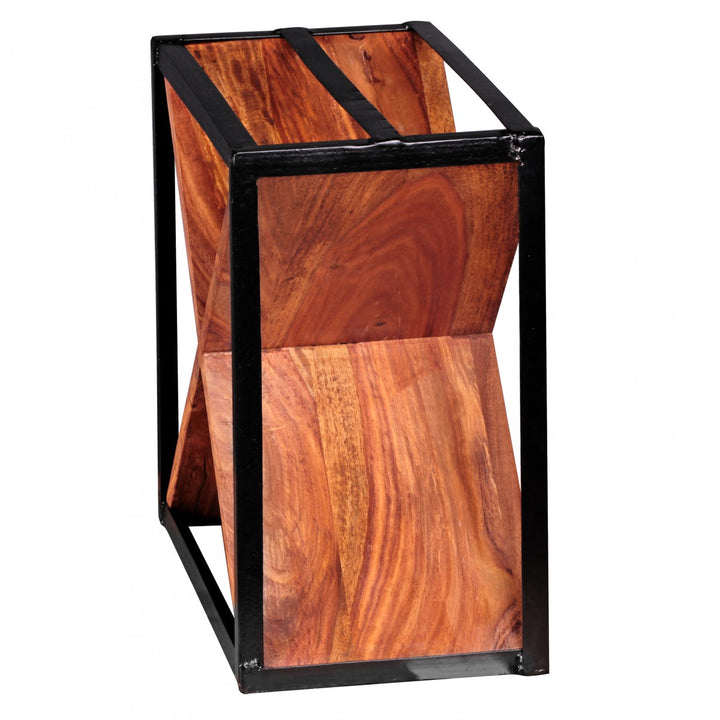 Weinregal INDI_ Handgefertigtes Massivholz und Metallrahmen_ Wandmontage_ Platz für 16 Flaschen_ X-Form_ Sheesham-Farbe - KADIMA DESIGN_Farbe_ Braun_ Größe_ 37x20x37 cm_