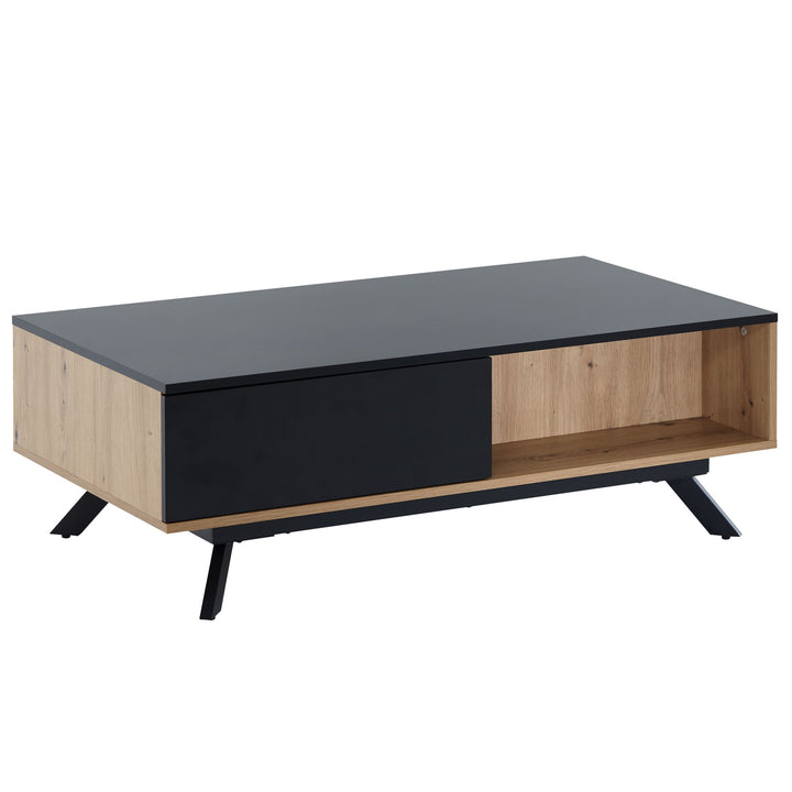 Moderner Couchtisch mit Stauraum_ Eiche-Dekor und Schwarz_ 110x60x38 cm_ robust und wasserabweisend - KADIMA DESIGN_Größe_ 110x60x38 cm_