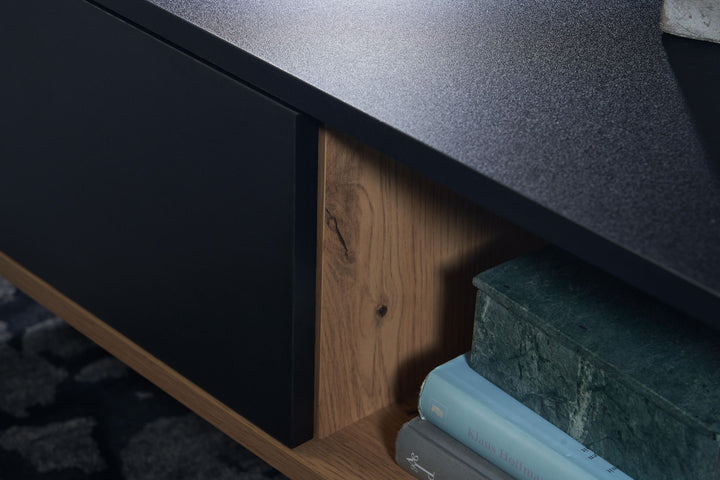 Moderner Couchtisch mit Stauraum_ Eiche-Dekor und Schwarz_ 110x60x38 cm_ robust und wasserabweisend - KADIMA DESIGN_Größe_ 110x60x38 cm_