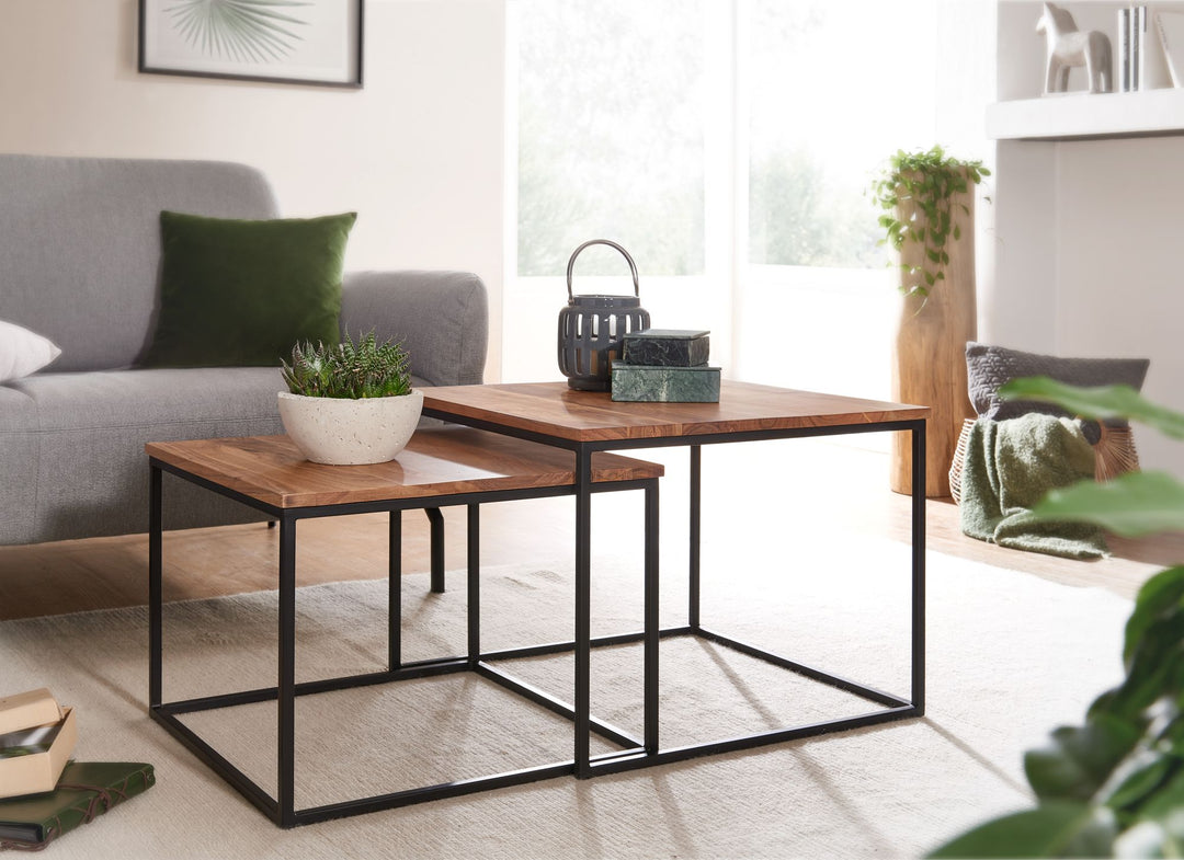 Industrie-Stil Wohnzimmertisch 2er Set_ Holz &amp; Metall_ Quadratisch - KADIMA DESIGN_Größe_ 60x60x46 cm_