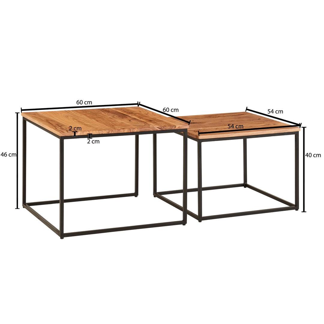 Industrie-Stil Wohnzimmertisch 2er Set_ Holz &amp; Metall_ Quadratisch - KADIMA DESIGN_Größe_ 60x60x46 cm_