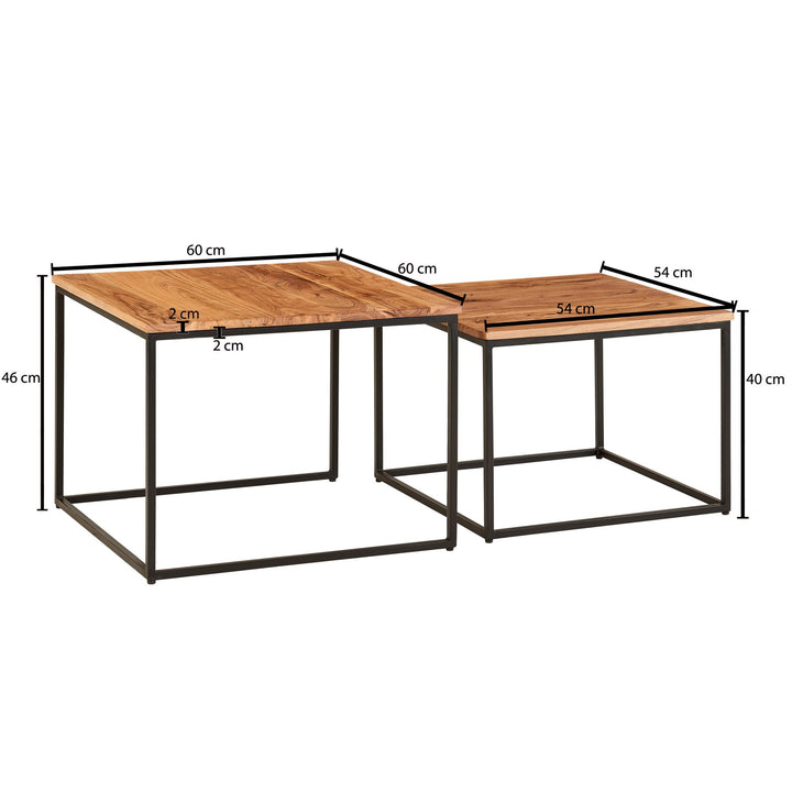Industrie-Stil Wohnzimmertisch 2er Set_ Holz &amp;amp; Metall_ Quadratisch - KADIMA DESIGN_Größe_ 60x60x46 cm_
