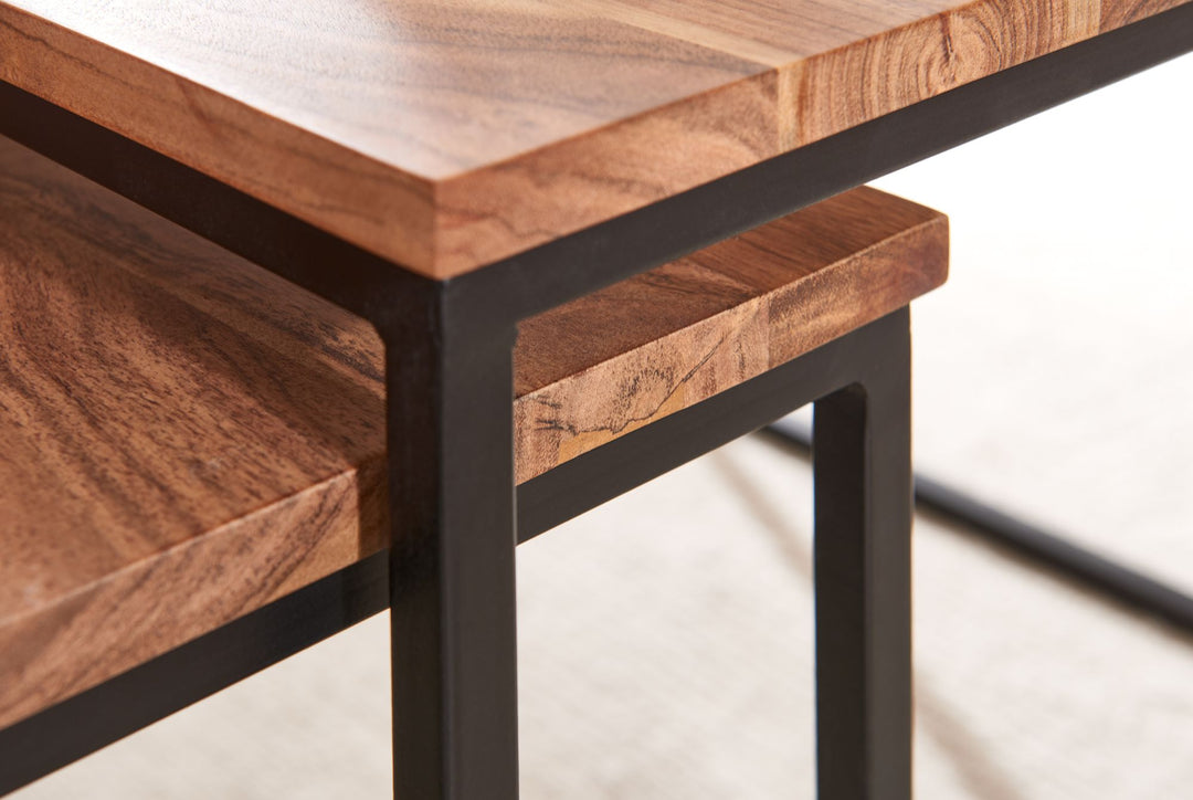 Industrie-Stil Wohnzimmertisch 2er Set_ Holz &amp; Metall_ Quadratisch - KADIMA DESIGN_Größe_ 60x60x46 cm_