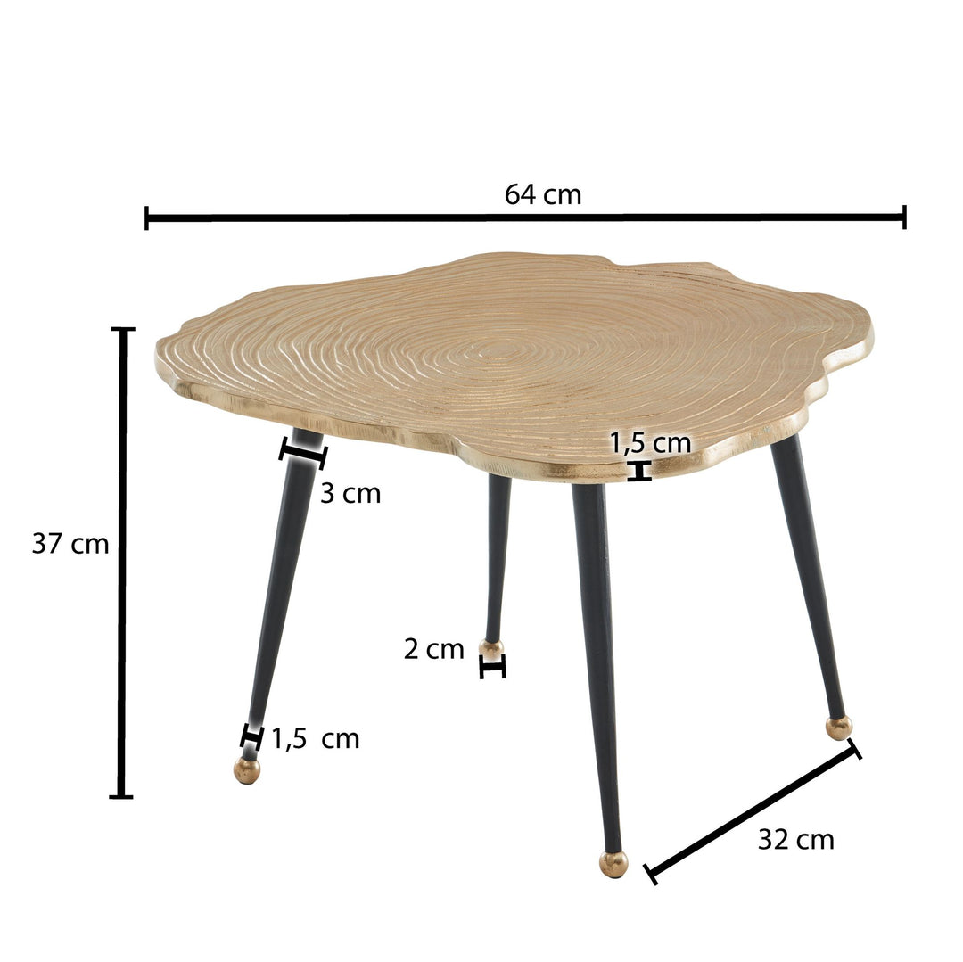 Moderner Couchtisch - Schwarz/Gold_ Baumscheiben-Look aus Aluminium - KADIMA DESIGN_Größe_ 64x64x37 cm_