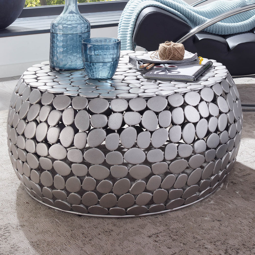 Moderner Aluminium Couchtisch in Silber_ Unikat handgefertigt_ Stilvolles Design - KADIMA DESIGN_Größe_ 66x66x32 cm_