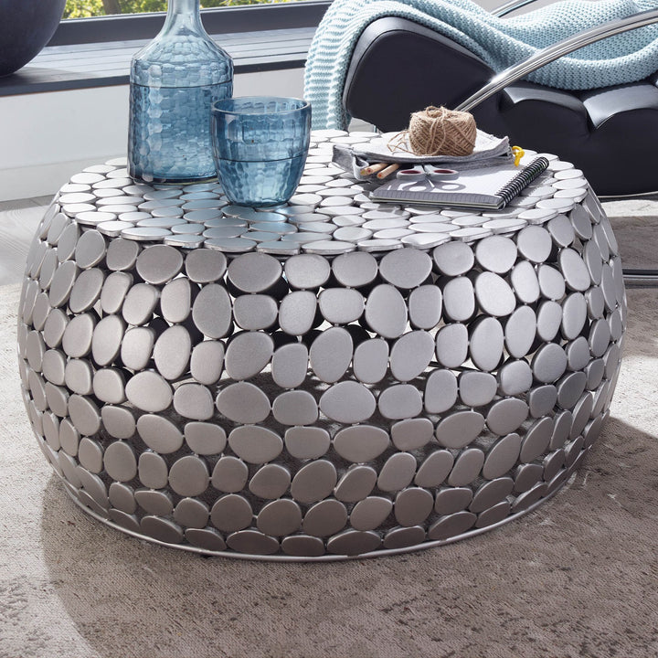 Moderner Aluminium Couchtisch in Silber_ Unikat handgefertigt_ Stilvolles Design - KADIMA DESIGN_Größe_ 66x66x32 cm_