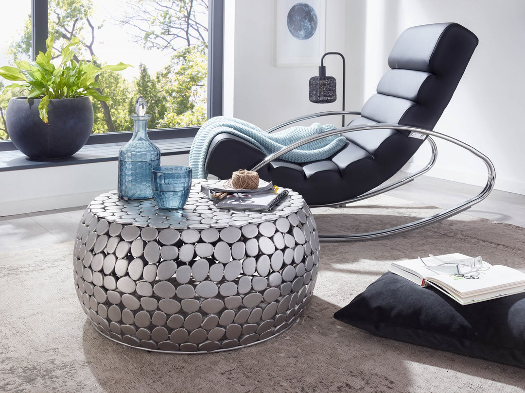 Moderner Aluminium Couchtisch in Silber_ Unikat handgefertigt_ Stilvolles Design - KADIMA DESIGN_Größe_ 66x66x32 cm_