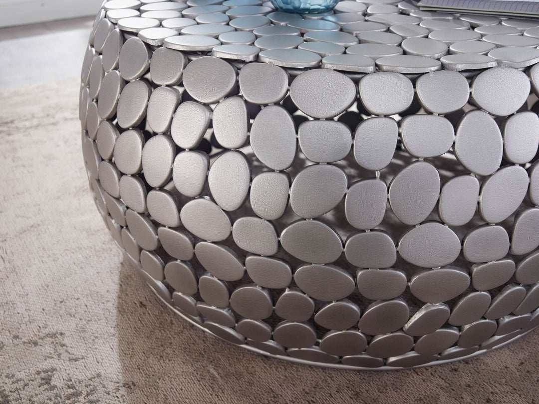 Moderner Aluminium Couchtisch in Silber_ Unikat handgefertigt_ Stilvolles Design - KADIMA DESIGN_Größe_ 66x66x32 cm_