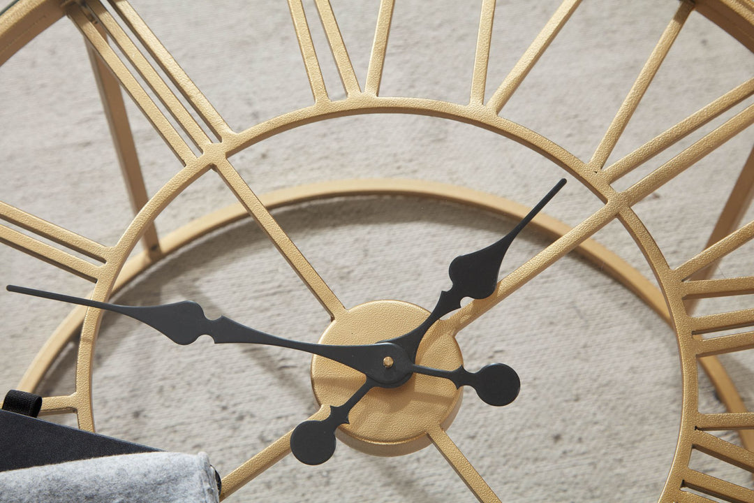 Couchtisch GESSO mit Uhr_ Einscheibensicherheitsglas_ pulverbeschichtetes Metallgestell_ römische Uhr_ handgefertigt - KADIMA DESIGN_Farbe_ Gold_ Größe_ 60x60x43 cm_#sku_BARWL6.689#