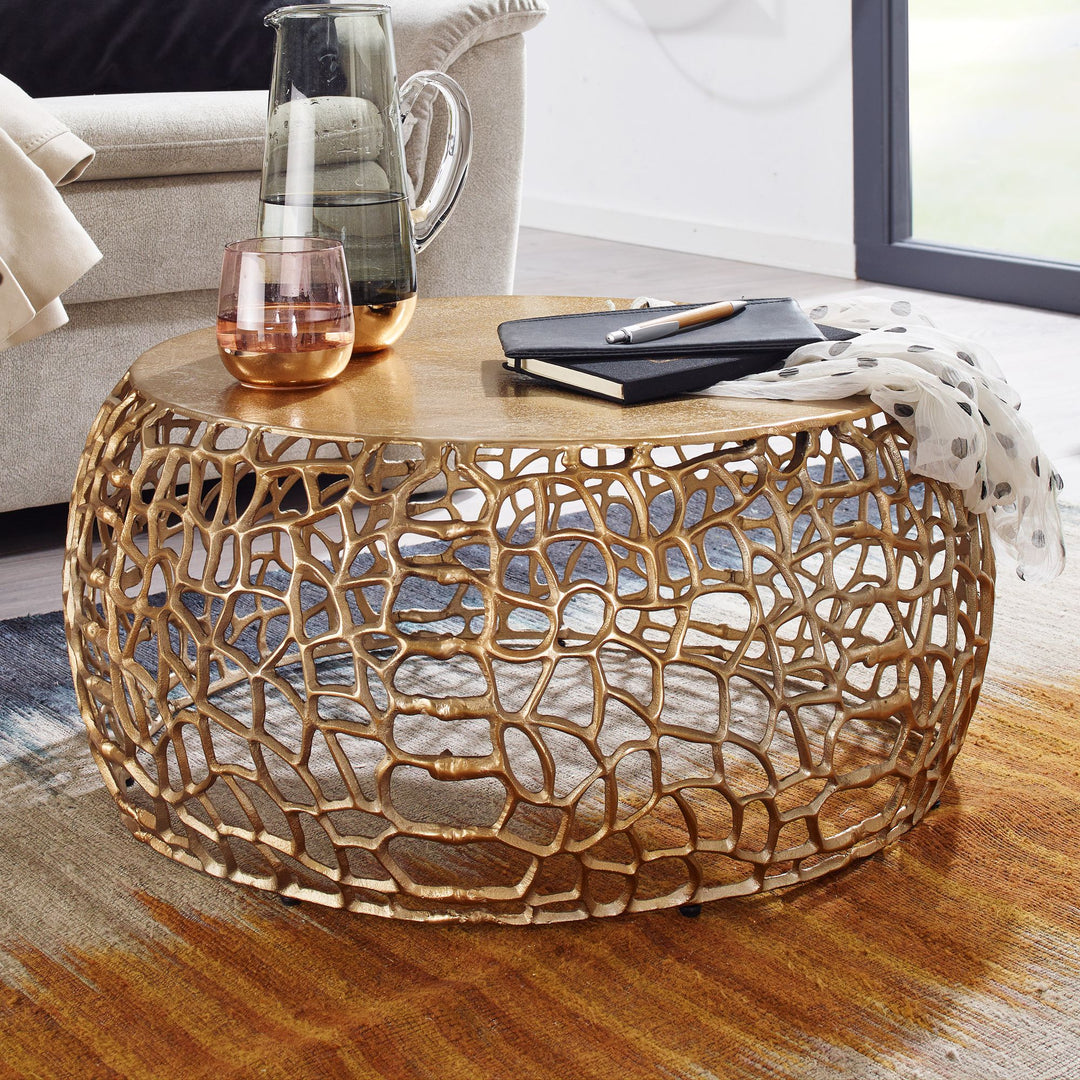 Couchtisch ASTLUX_ Aststruktur_ lackiertes Aluminium_ handgefertigt_ Anti-Rutsch-Noppen_ Ablagefläche - KADIMA DESIGN_Farbe_ Gold_ Größe_ 66x66x30 cm_