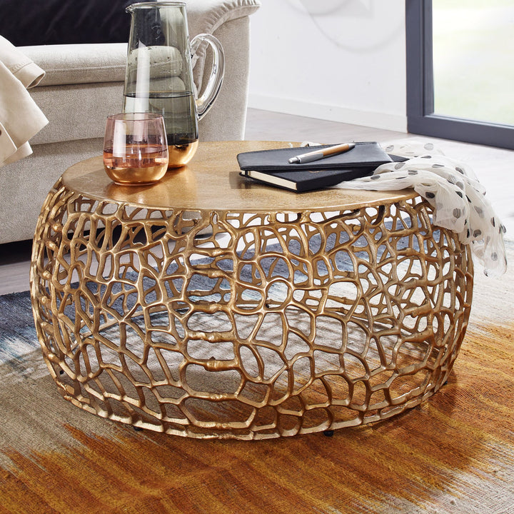 Couchtisch ASTLUX_ Aststruktur_ lackiertes Aluminium_ handgefertigt_ Anti-Rutsch-Noppen_ Ablagefläche - KADIMA DESIGN_Farbe_ Gold_ Größe_ 66x66x30 cm_