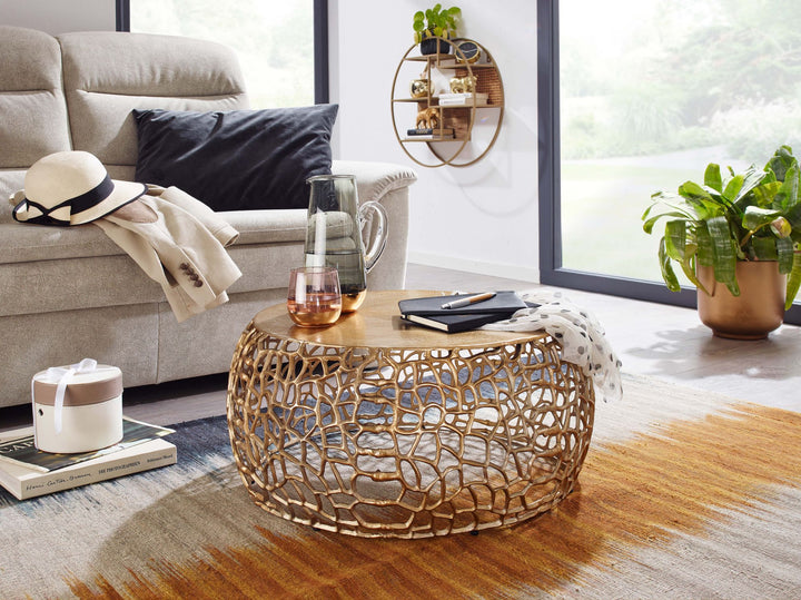 Couchtisch ASTLUX_ Aststruktur_ lackiertes Aluminium_ handgefertigt_ Anti-Rutsch-Noppen_ Ablagefläche - KADIMA DESIGN_Farbe_ Gold_ Größe_ 66x66x30 cm_