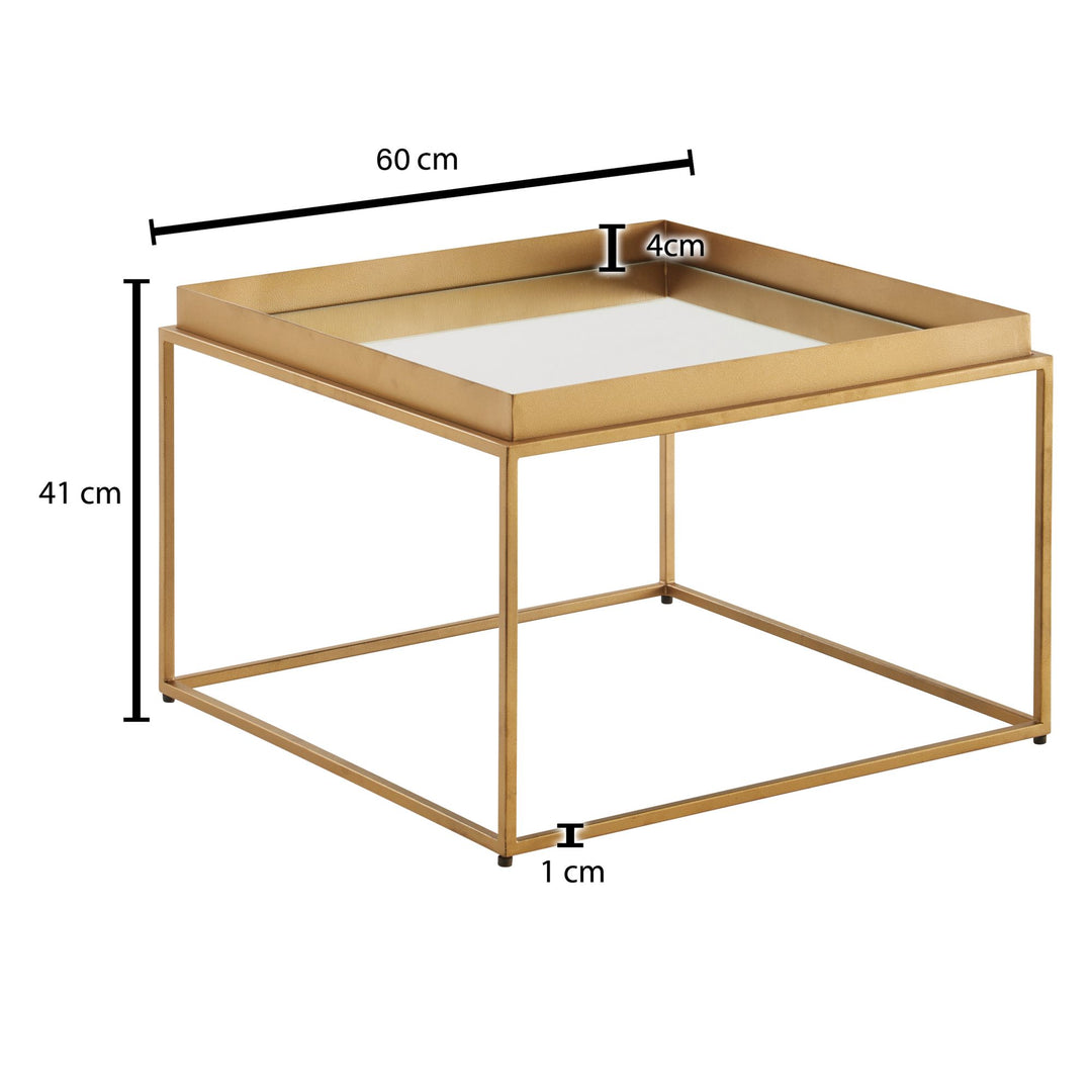Quadratischer Couchtisch_ verspiegeltes Glas_ goldenes Metallgestell - KADIMA DESIGN_Größe_ 60x60x41 cm_