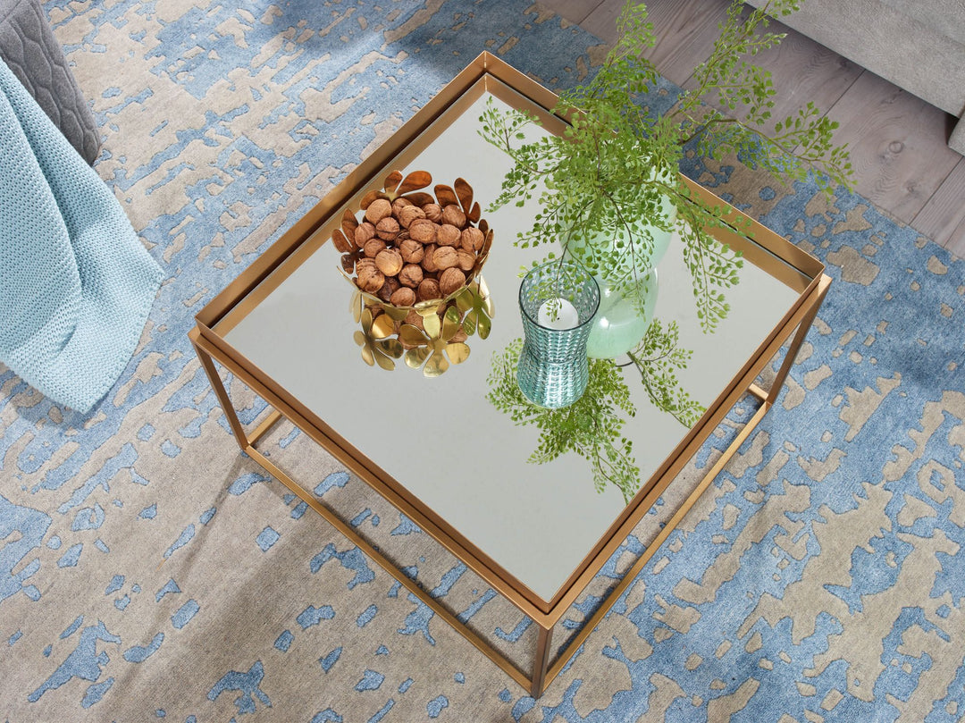 Quadratischer Couchtisch_ verspiegeltes Glas_ goldenes Metallgestell - KADIMA DESIGN_Größe_ 60x60x41 cm_