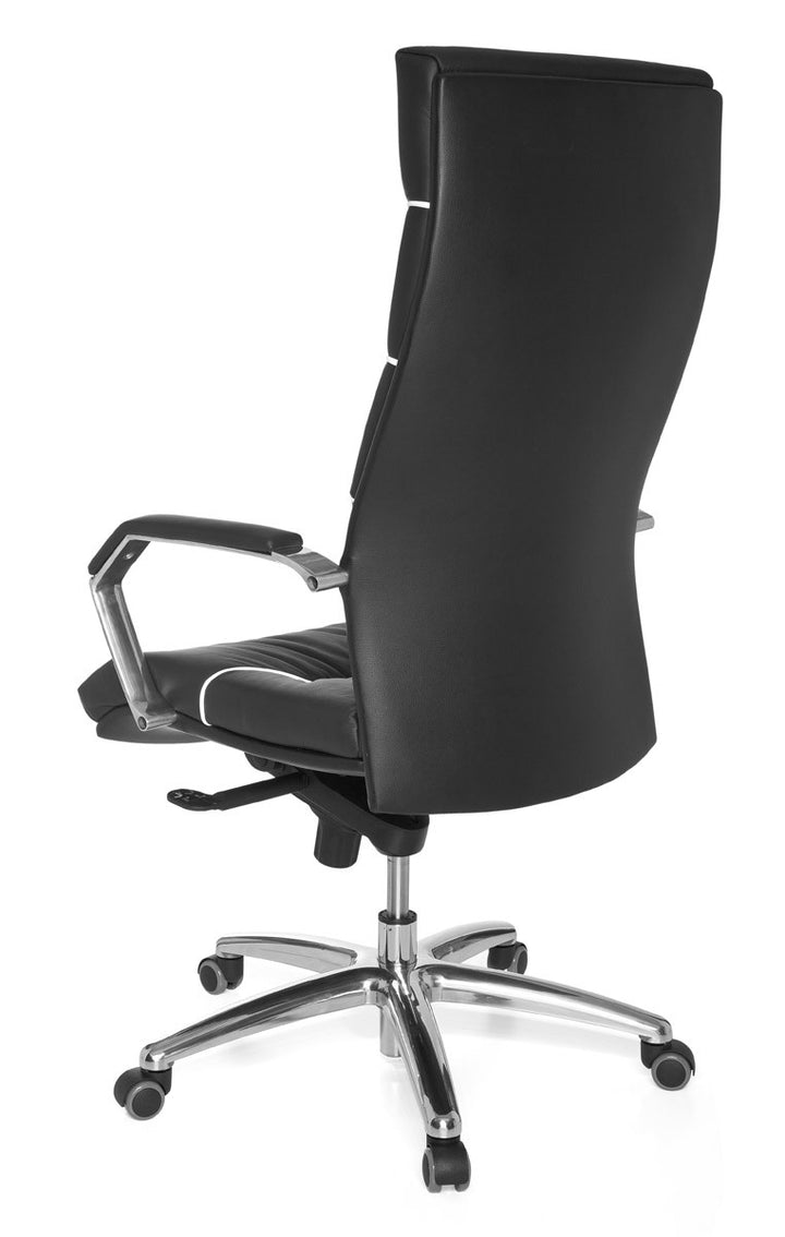 XXL Chefsessel Kanzas_ Echtleder_ Soft-Air Formpolster_ verchromte Armlehnen_ Aluminium-Fußkreuz_ 5-Punkt Mechanik - KADIMA DESIGN_Größe_ 60x55x126 cm_